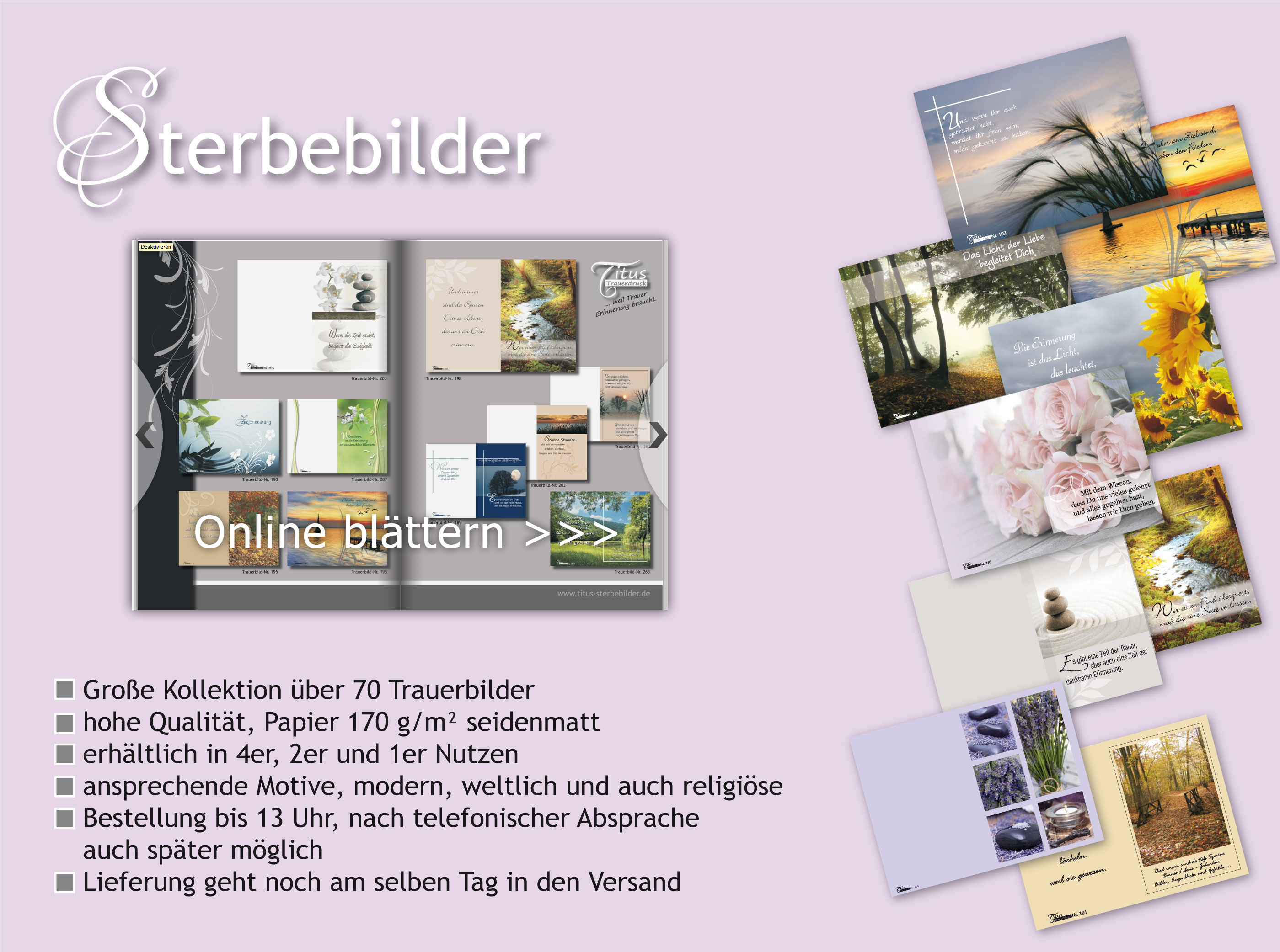 Blättern Sie online in unserem Sterbebilder-Katalog